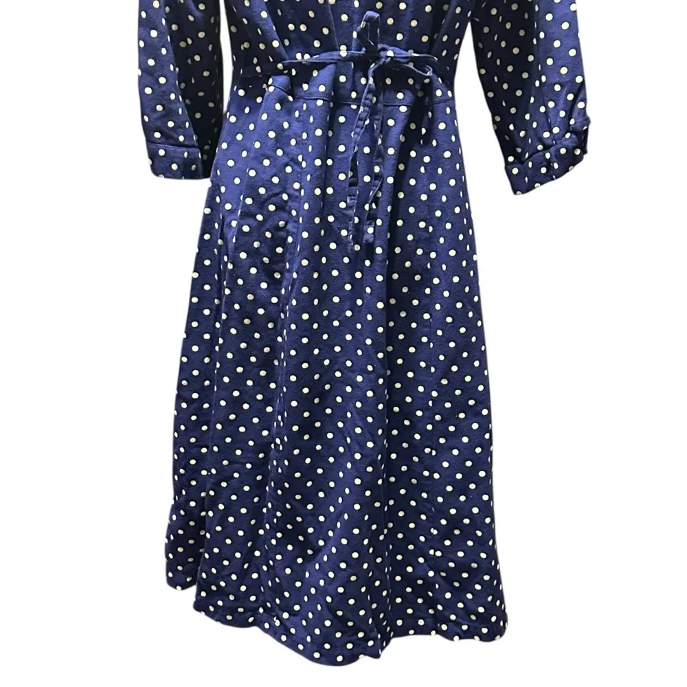 April Cornell Blue White Polka Dot Midi Dress Tie Waist 100% Cotton Large India - Picture 7 of 13